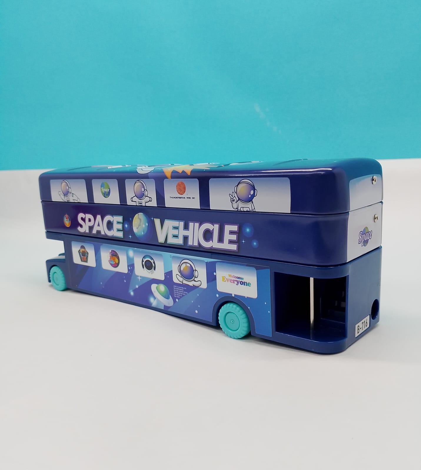 Bus Toy Metal Pencil Box with Moving Tyres & Sharpener
