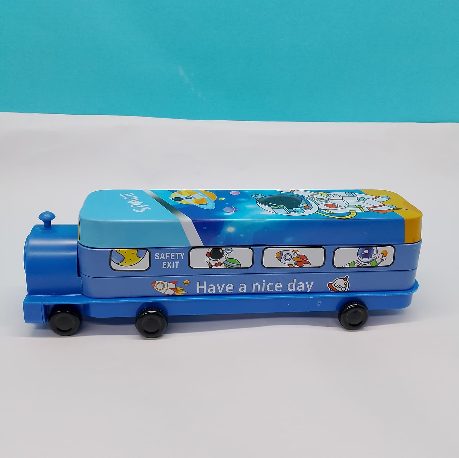 Kids Bus Pencil Box with Moving Tyres & Sharpener