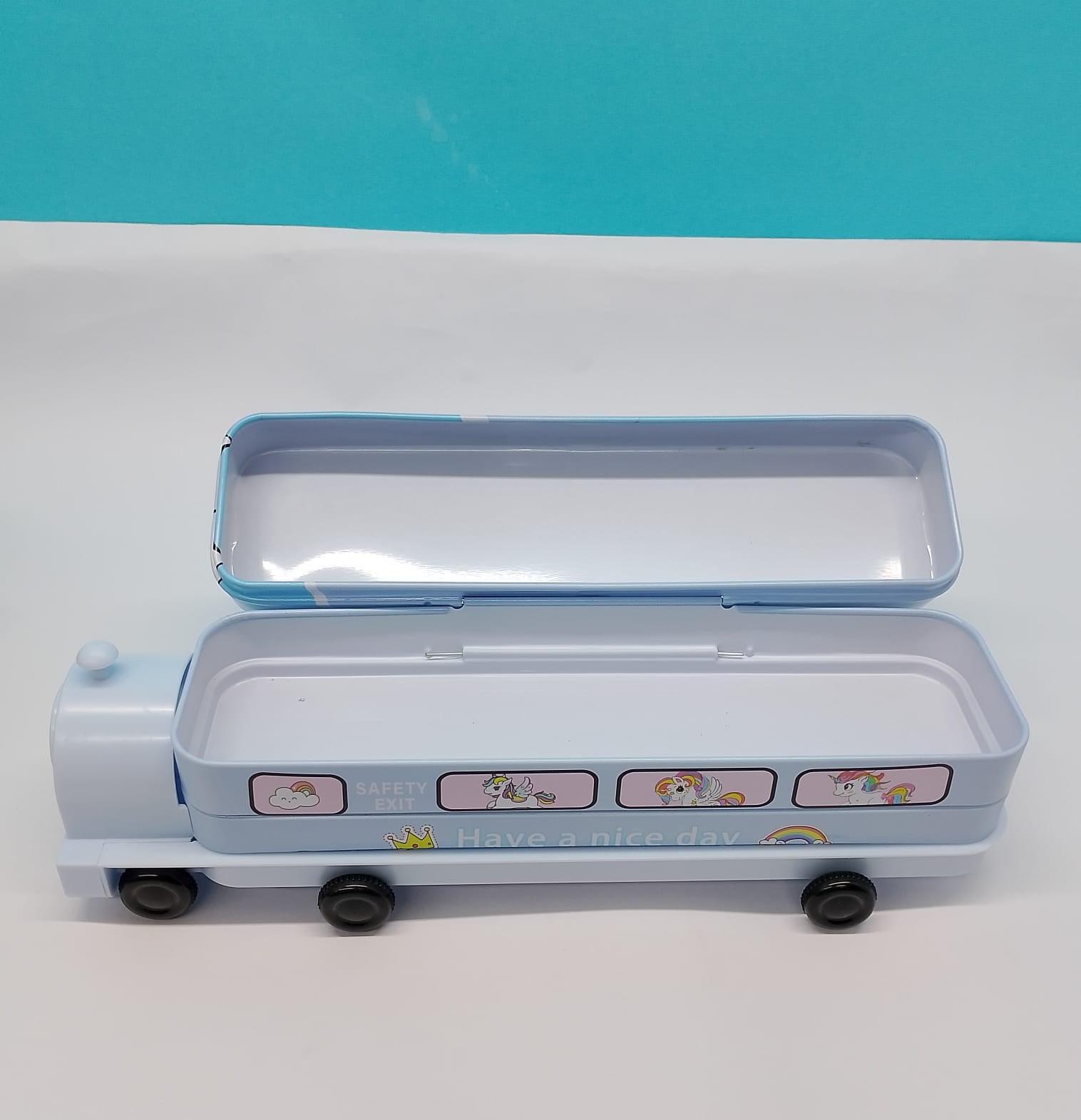 Kids Bus Pencil Box with Moving Tyres & Sharpener