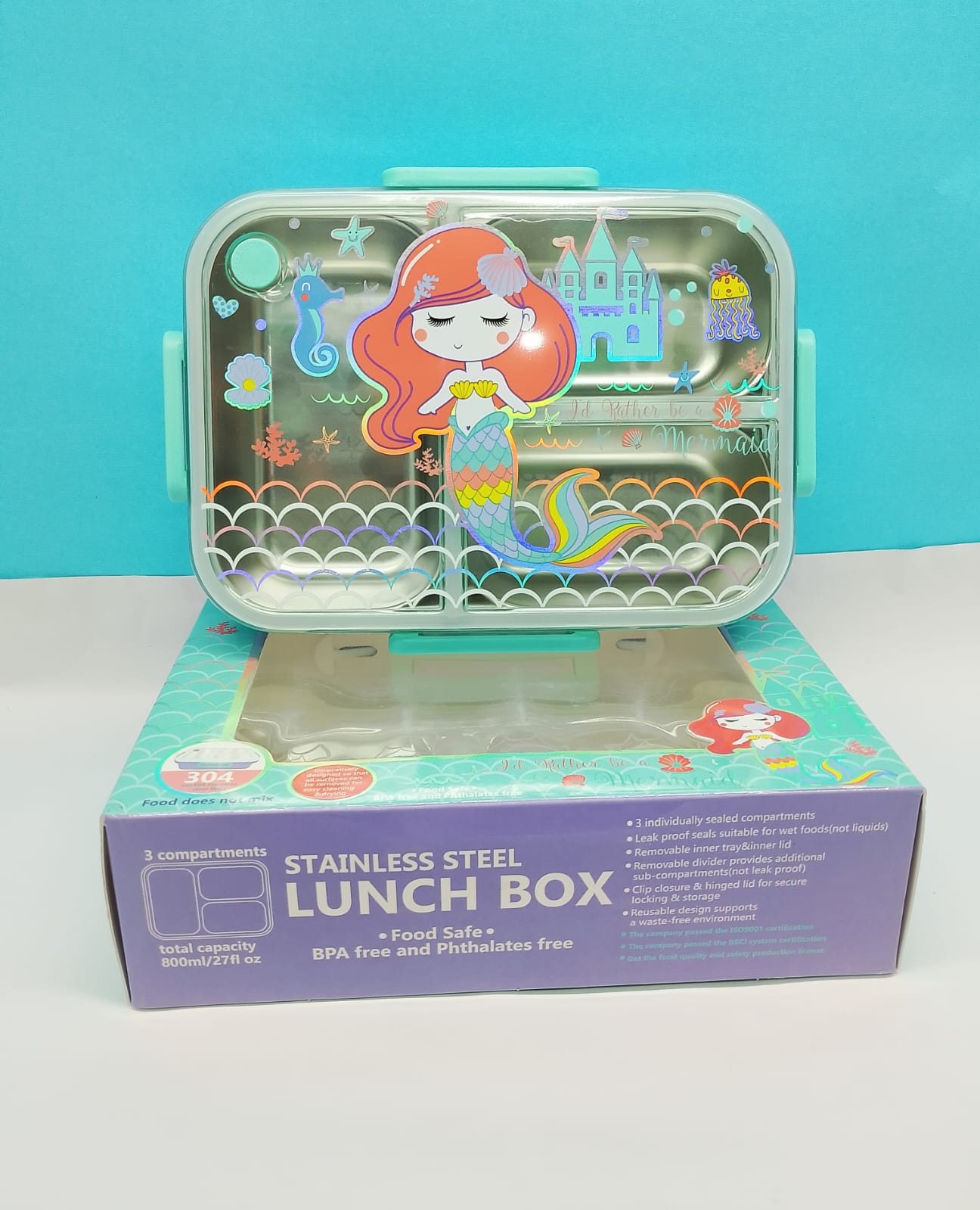 Mermaid Stainless Steel Bento Box (Blue)