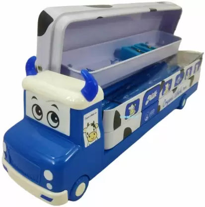 Bus Geometry Box Cartoon Bus Art Metal Pencil Box  (Set of 1, Multicolor)