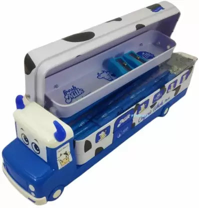 Bus Geometry Box Cartoon Bus Art Metal Pencil Box  (Set of 1, Multicolor)