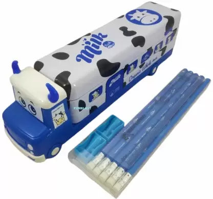 Bus Geometry Box Cartoon Bus Art Metal Pencil Box  (Set of 1, Multicolor)