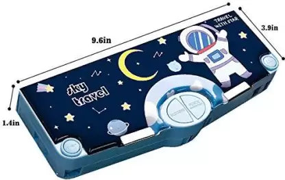 Astronaut, Universe Print Multi Compartment Button Operated Magnetic Compass Box For Kids
