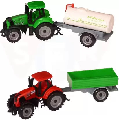 Farmer Set Tractor Toy with Trolley Mixer and Water Milk Tanker Friction Power  (Multicolor)