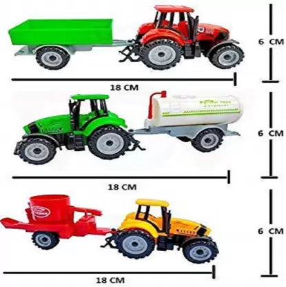 Farmer Set Tractor Toy with Trolley Mixer and Water Milk Tanker Friction Power  (Multicolor)