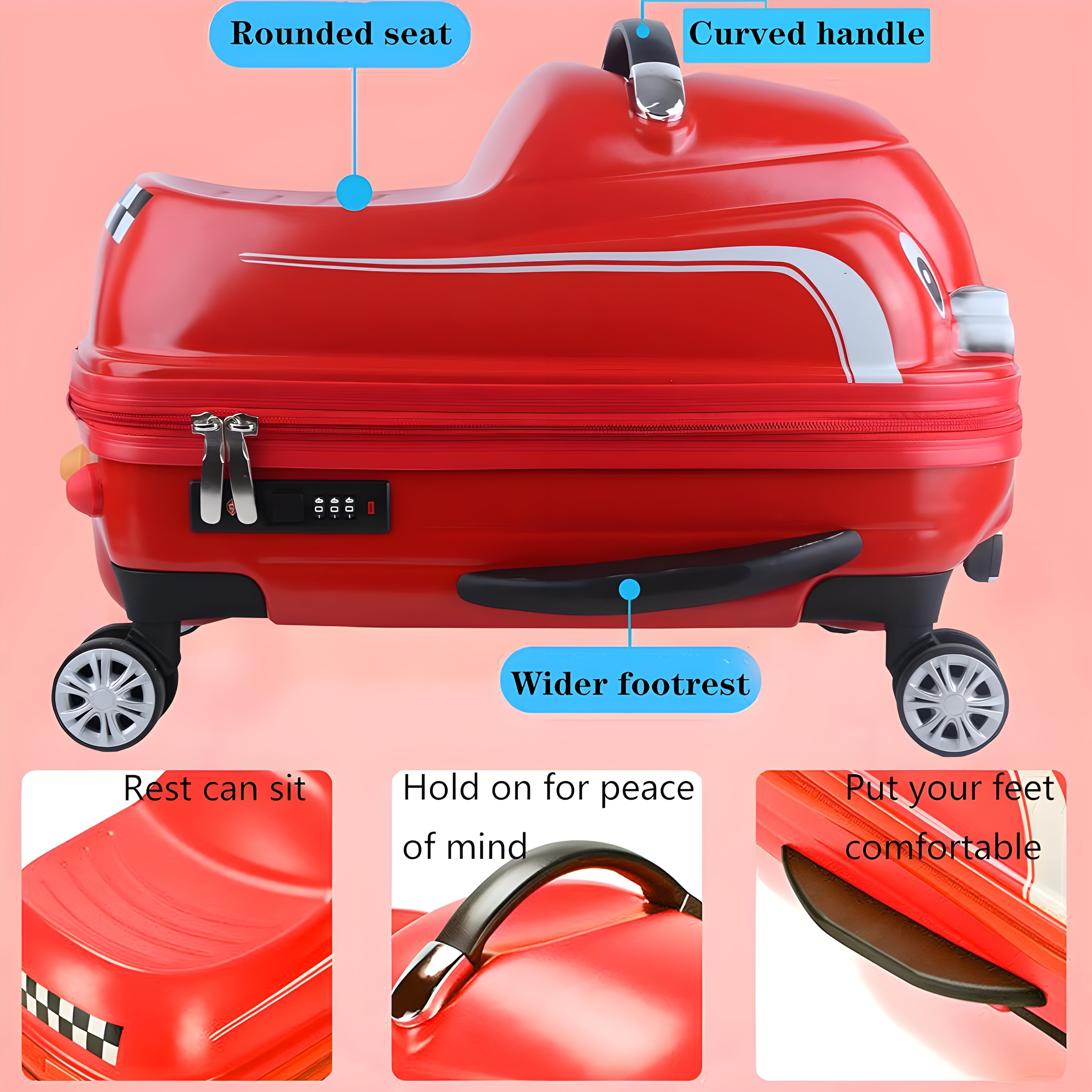 Kids Ride-on Travel Suitcase Trolley(RED)