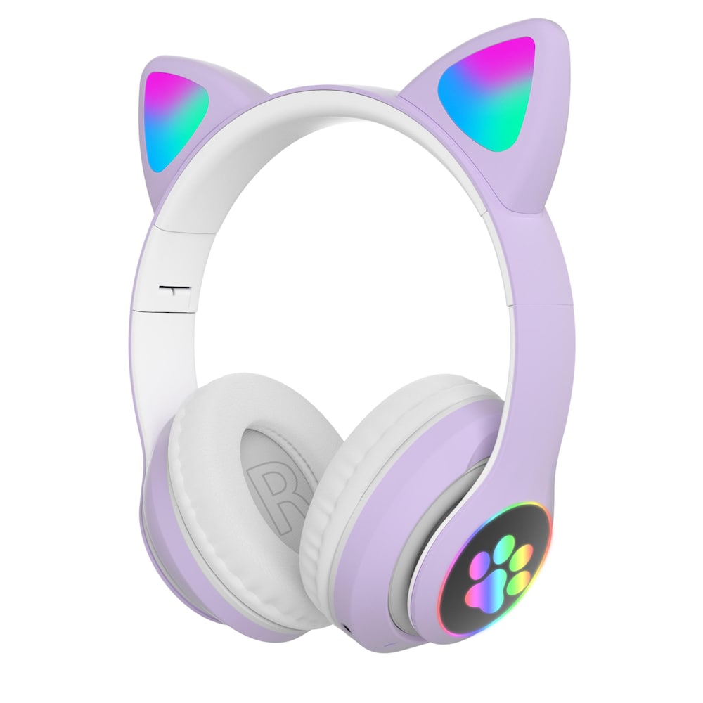 Cute Cat Ear Headset with LED Lights, Noise Cancelling Stereo Gaming Headphones